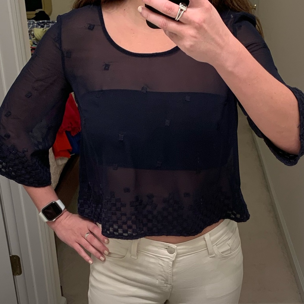 Navy Sheer Astr long sleeve